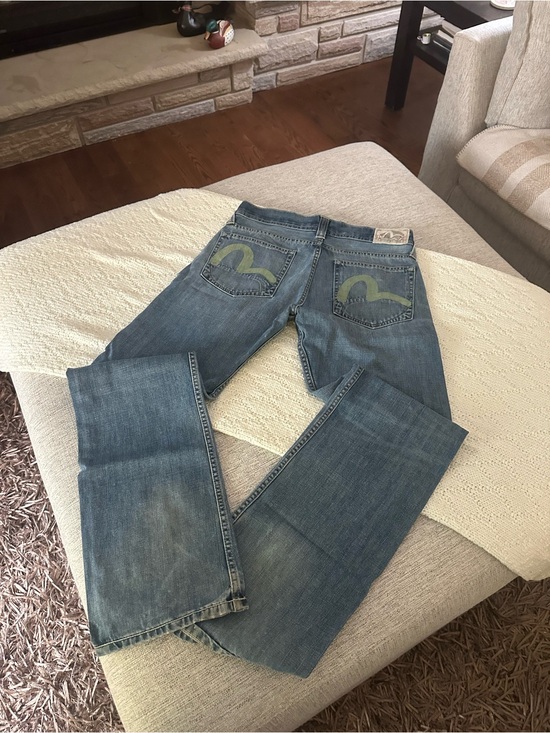 Evisu Other - Evisu Men's Straight Jeans in Faded Blue with Green Back Pocket Detail